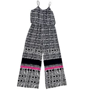 Palazzo Pants Black White Geometric High Waist Jumpsuit Size Small Mod Boho Chic